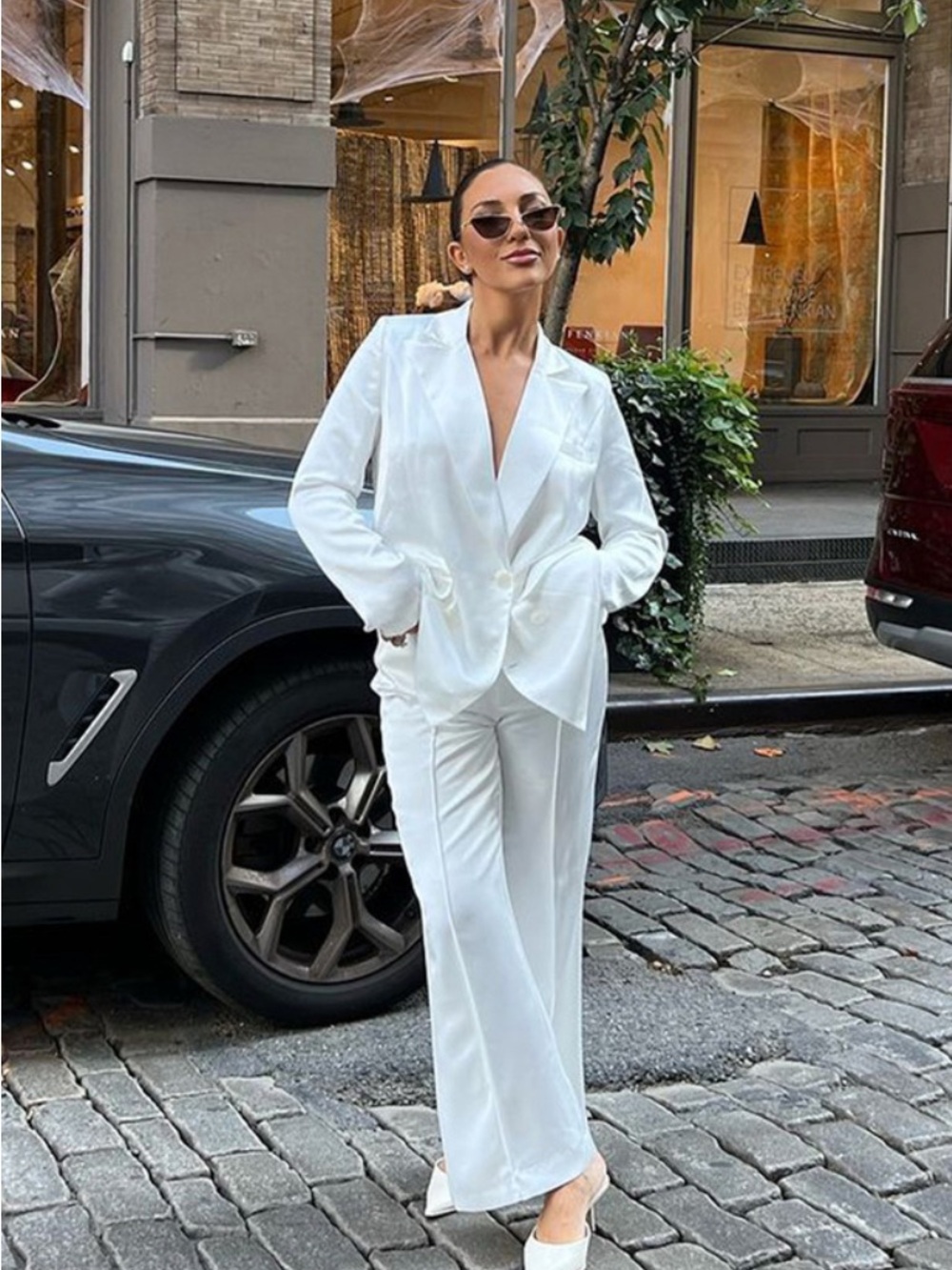 12th Tribe White Satin Oversized Blazer & Trouser Set
